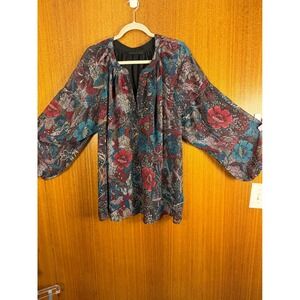 Lane Bryant Floral Paisley Sheer Tunic Blouse Multicolor Size 20 Balloon Sleeve